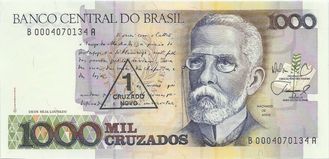 1 новый крузадо на 1000 крузадо. Бразилия, 1989 год