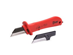 Нож диэлектрический с дополнительным лезвием НМИ-04 серия ПРОФИ монтерский со складным чехлом и дополнительным лезвием для работ под напряжением до 1000 В, стандарт VDE