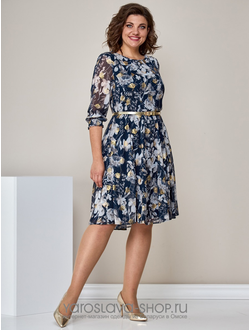 Модель: 2396.Шифоновое женское платье в синем цвете с цветочным принтом