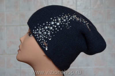 Шапка синяя вязаная для женщин Vizio Визио Италия 5887