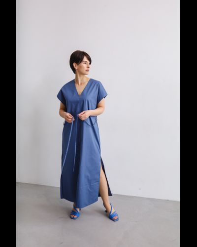 Платье летнее из плотного итальянского хлопка (небесный)