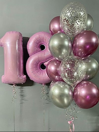 Набор шаров с гелием "Серебристо- розовый №2"