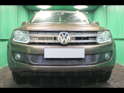Защита радиатора Volkswagen Amarok 2010-2016 (с 2-мя горизонтальными ребрами жесткости) black