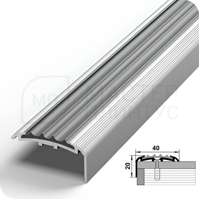 Порог противоскользящий Лука ПУ 71.2700.01л Серебро матовое с серой ПВХ вставкой