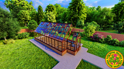 Базовая комплектация теплицы в английском стиле с холлом из стекала и алюминия СКАРЛЕТТ SL 8000 х 4000 мм