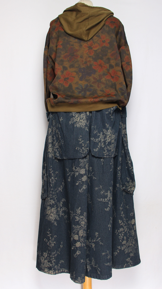 Джемпер ХЛОПОК "Капюшон Размытые цветы" синий, зеленый, вишня, красный до р.50