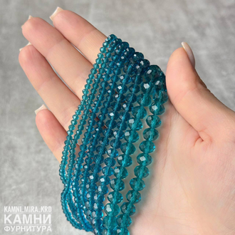 Стеклянные рондели в огранке, цвет морской волны, цена за нить (россыпью)