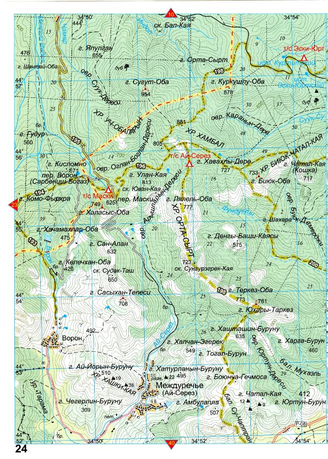 Топографическая карта Крыма туристическая подробная