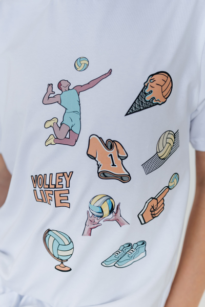 Футболка повседневная белая Volleylife (со стикерами) размер 42-48