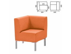 Кресло мягкое угловое "Хост" М-43, 620х620х780 мм, без подлокотников, экокожа, оранжевое