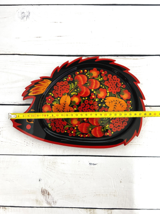 Тарелка Ежик 280*190 мм сухарница с росписью Хохлома