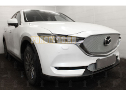 Защита радиатора для Mazda CX-5 2017- 3D chrome верх с камерой PREMIUM