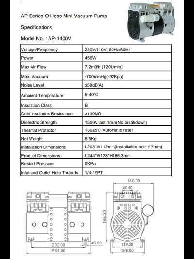 Компрессор/вакуумный насос AP-1400 C/V