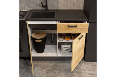 Кухонный гарнитур "Абрау" (1,0м) Белый, Дуб Золотой