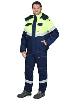 Костюм НАВИГАТОР зимний: куртка кор., п/к, синий с лимонным и СОП