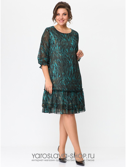Модель: 2469.Женское шифоновое платье прямого силуэта в зеленом цвете
