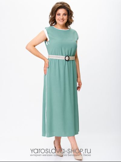 Модель : 2470.Бирюзовое летнее платье со съемным поясом