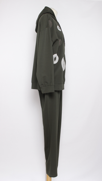 КОСТЮМ ЖАКЕТ НА МОЛНИИ И БРЮКИ "КРУГИ" хаки р.56,58