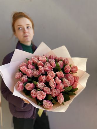 Розовые тюльпаны, букет тюльпанов, цветы для девушки, необычные тюльпаны, тюльпаны купить