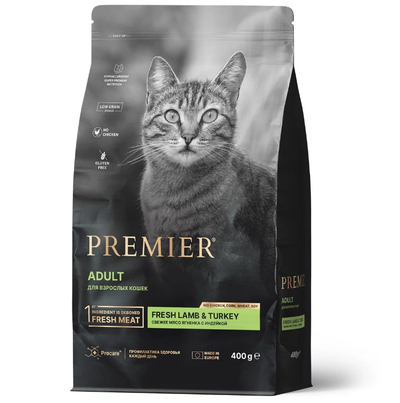 PREMIER (Премьер) сухой корм для кошек, Ягненок, индейка 400 г