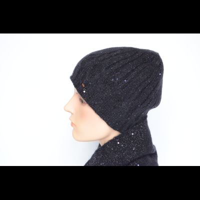 Черная вязаная шапка с пайетками Vizio Италия 8064 C