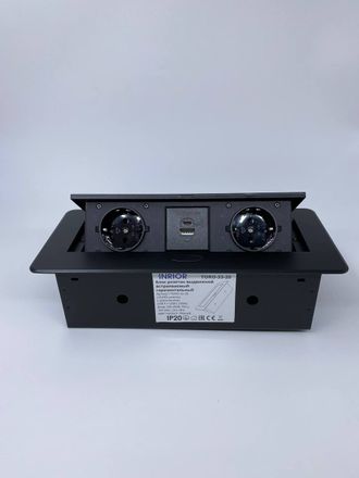 Выдвижная розетка, блок розеток выдвижной горизонтальный, 2 EURO 2 USB A + C 18W (чёрный), TORO-33-2