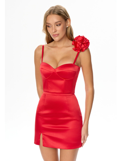 Юбка мини с разрезом (красный)