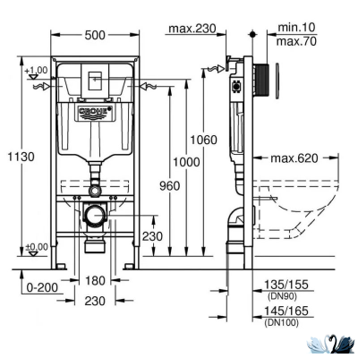 Инсталляция Grohe Solido 38811KF0, комплект 3 в 1 с панелью смыва Even, фантомный черный