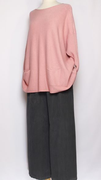 Джемпер кимоно "КАРМАНЫ" розовый, бежевый, хаки, шоколад, серый р.46-56