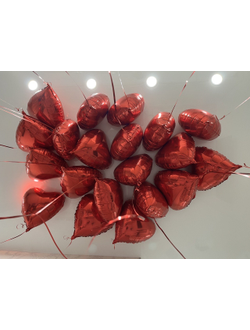 Шары в форме сердца красные 20 шт под потолок