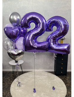 Цифры 22 сиреневые и фонтан из 8 шаров