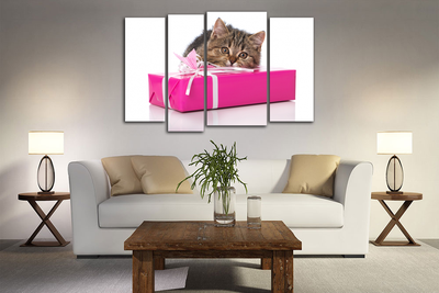 Модульная картина "Котик и подарок"