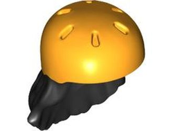 Mini Doll, Hair Combo, Hair with Hat, Long with Molded Bright Light Orange Bicycle Helmet Pattern, Black (2137pb01 / 6406097)