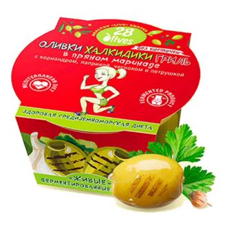 Оливки Халкидики Гриль без косточки в пряном маринаде, 150г (28olives)