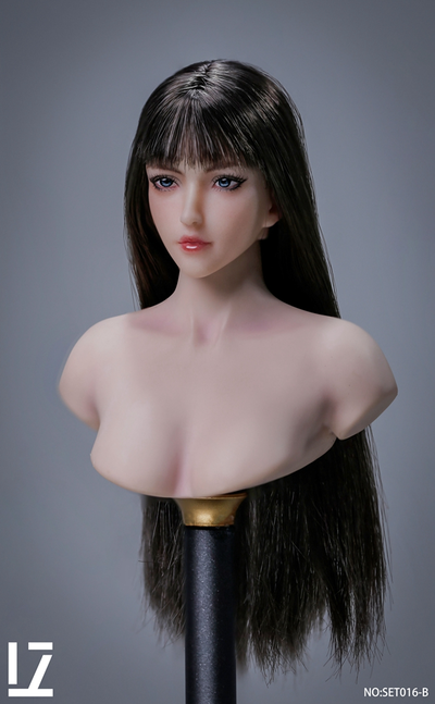 Женская голова (скульпт) с длинными темными волосами - 1/6 scale Hair Implant Female Head Sculpt "Moon" (SET016B) - LZ TOYS