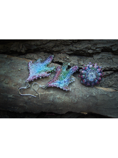 Комплект украшений из серёжек-крылышек и цветочка-кольца "Галлициниум, фея Рассветного Сада"