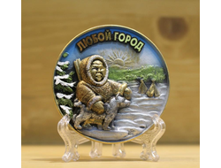 МАГНИТ ЛИТОЙ СЕВЕРЯНИН С СОБАКОЙ  ЦВЕТНОЙ, ОПТ