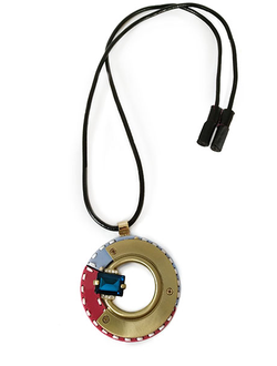 (АРТИКУЛ: 8981/02) КОЛЬЕ ЖЕНСКОЕ, КРУПНАЯ ПОДВЕСКА ЦВЕТ ГОЛУБОЙ/ФУКСИЯ/БРОНЗА, СИНИЙ КРИСТАЛЛ, ЮВЕЛИРНЫЙ ПЛАСТИК, МЕТАЛЛ, ЧЕРНЫЙ ШНУРОК