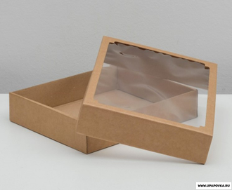 Коробка крышка-дно Бурая с окном 29 х 23,5 х 6 см
