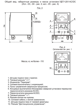 Установка для аргонодуговой сварки УДГУ-251 AC/DC - габаритный чертеж