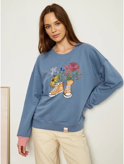 ЖЕНСКИЙ СВИТШОТ ГОЛУБОЙ "ЦВЕТОЧНЫЕ КЕДЫ"