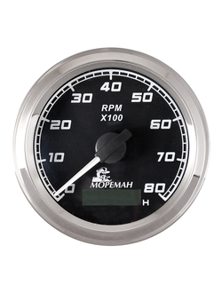Тахометр со счетчиком моточасов, Мореман 8000 об/мин, черный циферблат
