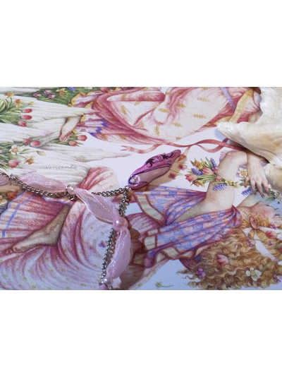 Короткое (под шейку) колье в стиле шебби-шик "Рассветная Жемчужина" с подвеской из холодного фарфора