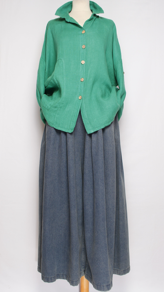 РУБАШКА-жакет ЛЁН "КИМОНО КАРМАН" зеленая до р.54