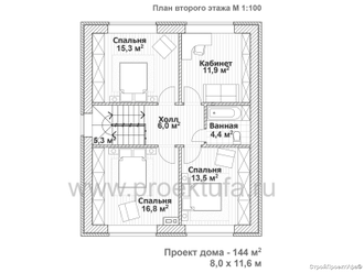 План дома с мансардным этажом, 2 этаж К/1-144кв.м