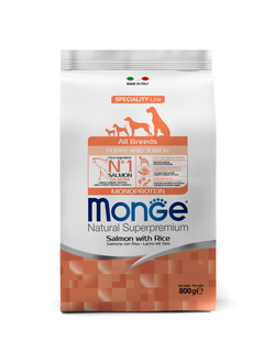 Корм Monge (Монж) для щенков и молодых собак всех пород с лососем 0,8 кг