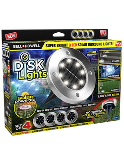 Садовый светильник на солнечной батарее Disk Lights 8 Led (4 шт) ОПТОМ