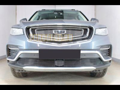 Защита радиатора Geely Atlas Pro 2021- black верх (3 части)