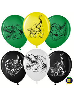 Латексный шар Эра Динозавров, Ассорти, пастель, 2 сторонний 6 шт