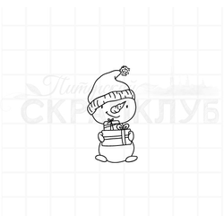 штамп снеговик в шапочке с подарками